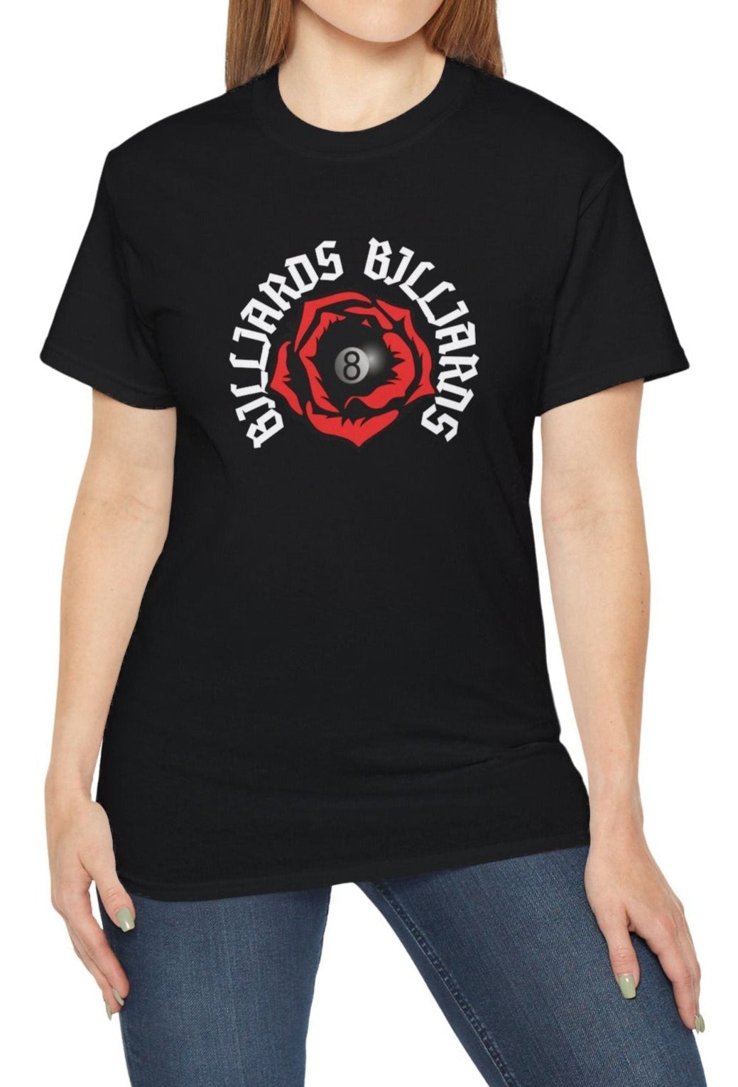 Rose 8 Ball Billiards - Custom Cotton T-Shirt - BFLY BILLIARDS