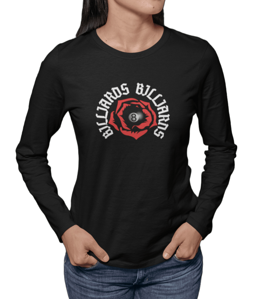Rose 8 Ball Billiards - Custom Long Sleeve Tee - BFLY BILLIARDS
