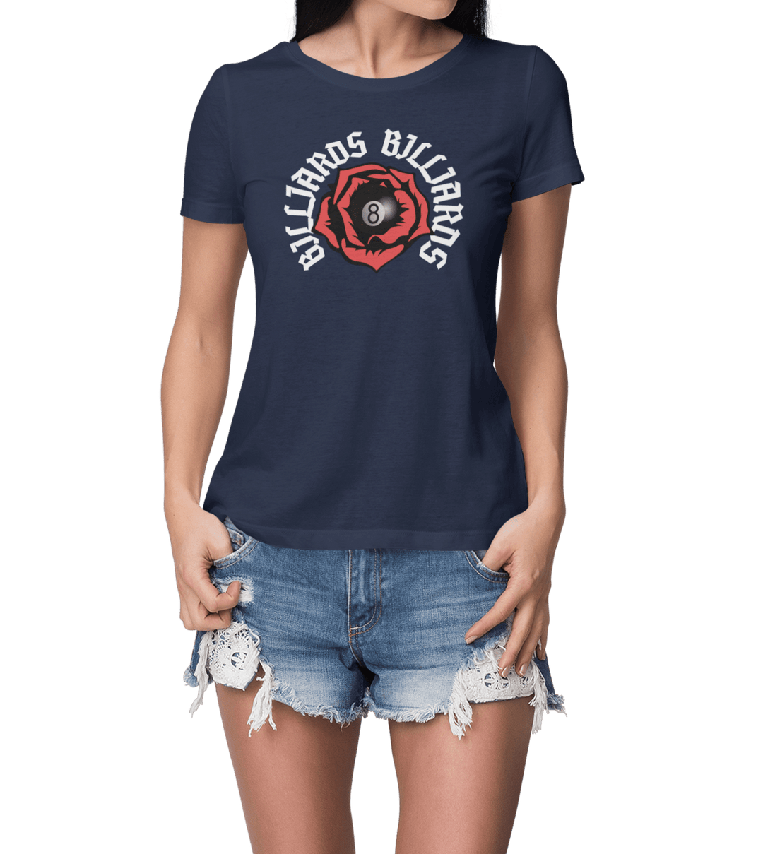 Rose 8 Ball Billiards - Custom Women's Fitted Tee - BFLY BILLIARDS