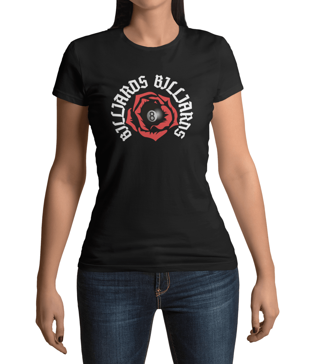 Rose 8 Ball Billiards - Custom Women's Fitted Tee - BFLY BILLIARDS