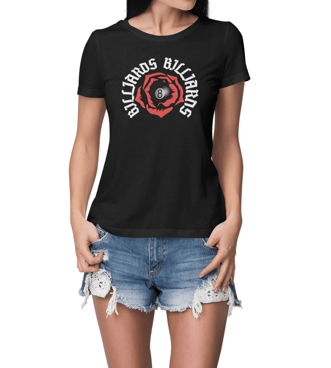 Rose 8 Ball Billiards - Custom Women's Fitted Tee - BFLY BILLIARDS