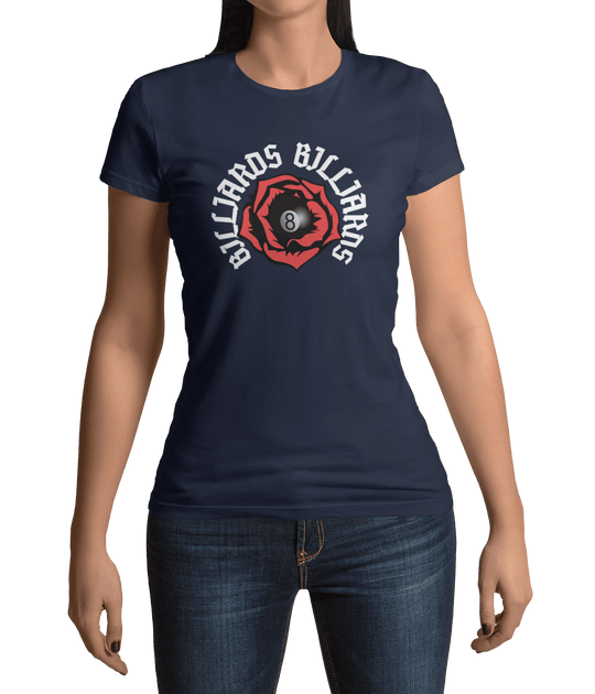 Rose 8 Ball Billiards - Custom Women's Fitted Tee - BFLY BILLIARDS