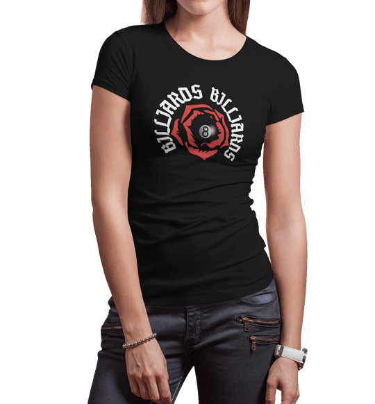 Rose 8 Ball Billiards - Custom Women's Fitted Tee - BFLY BILLIARDS