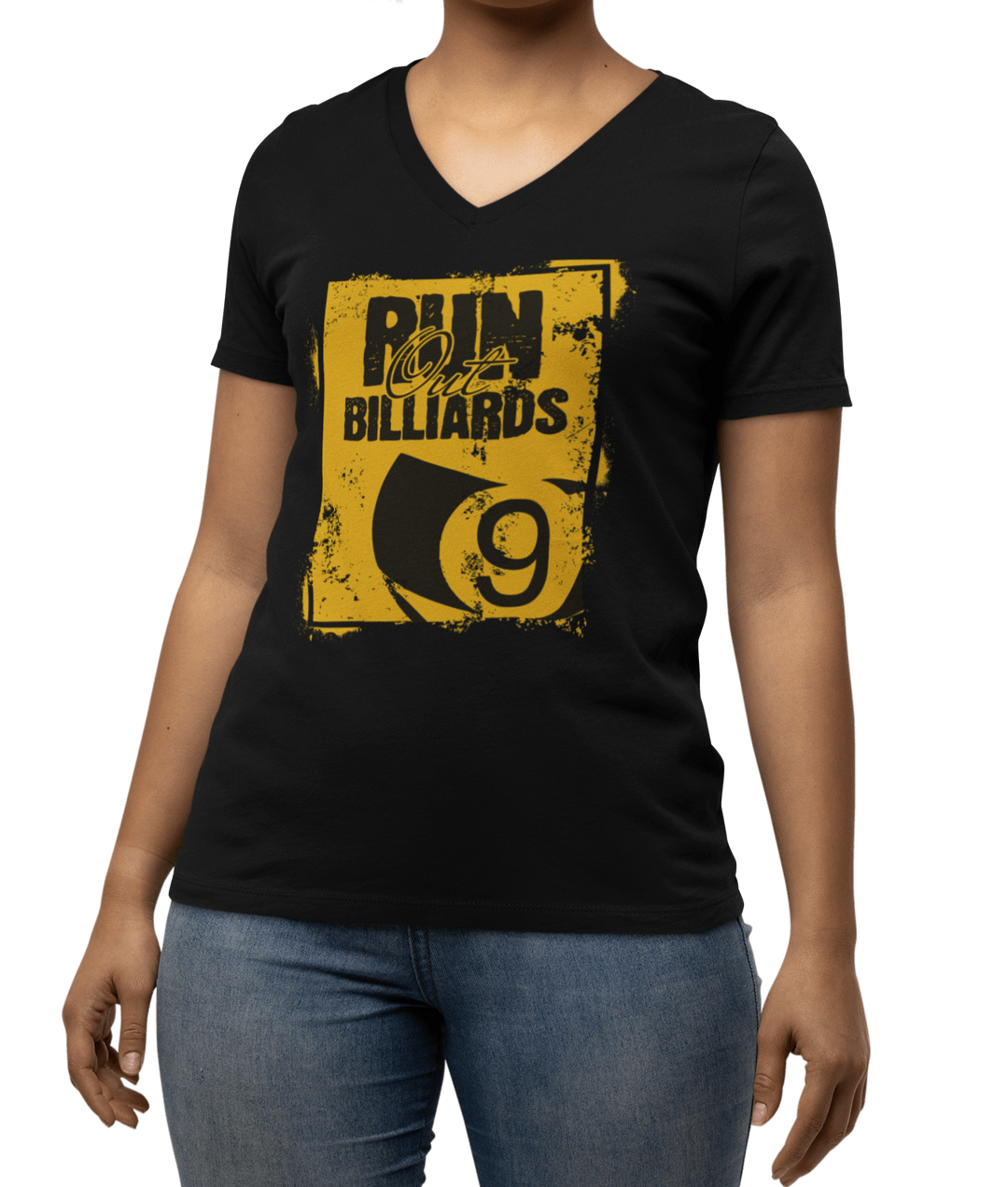Run Out Billiards 9 Ball - V-Neck Tee - BFLY BILLIARDS
