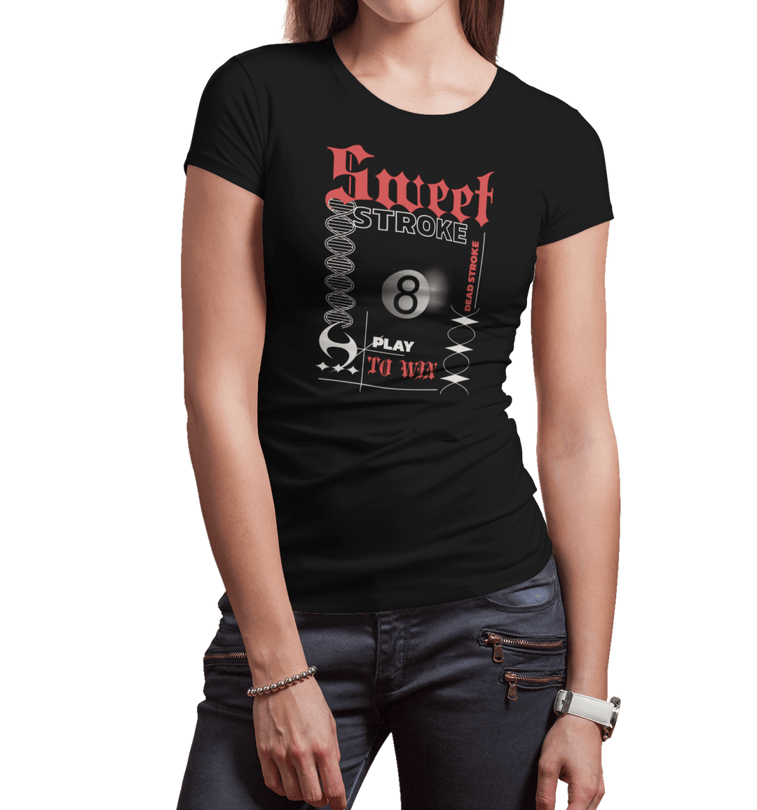 Sweet Stroke 8 Ball - Custom Women's Fitted Tee - BFLY BILLIARDS