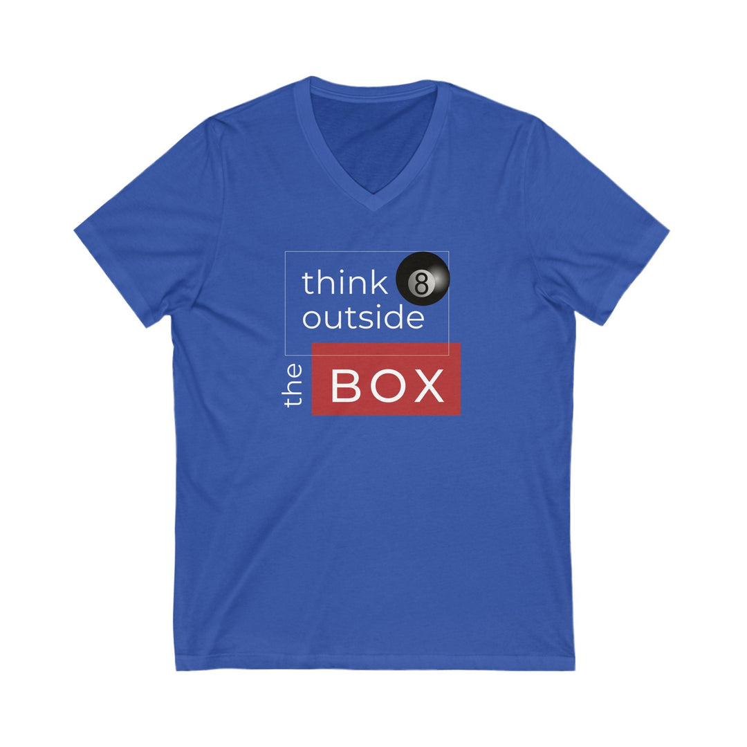 Think Outside the Box - 8 Ball - Unisex V - Neck Tee - BFLY BILLIARDS