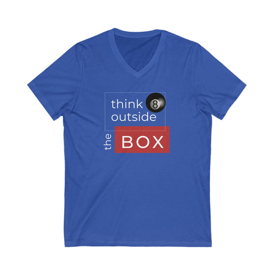 Think Outside the Box - 8 Ball - Unisex V - Neck Tee - BFLY BILLIARDS