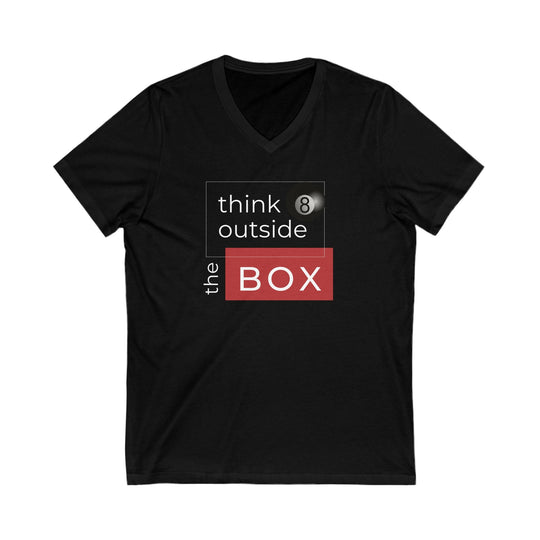 Think Outside the Box - 8 Ball - Unisex V - Neck Tee - BFLY BILLIARDS